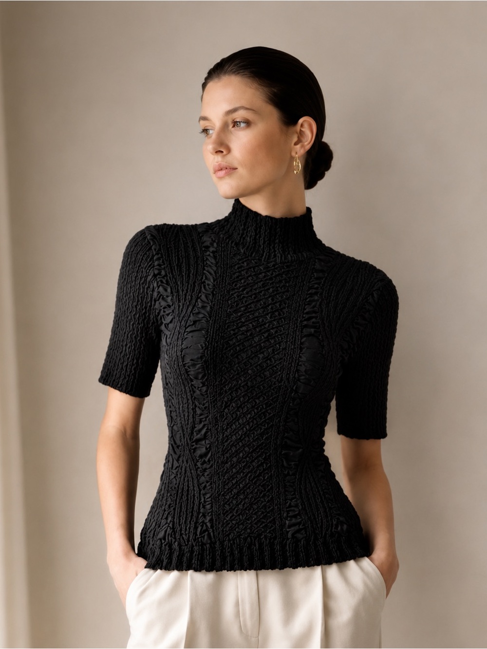 Yoshiki Hishinuma Black Pleated Textured Sculptural Top Japanese Designer